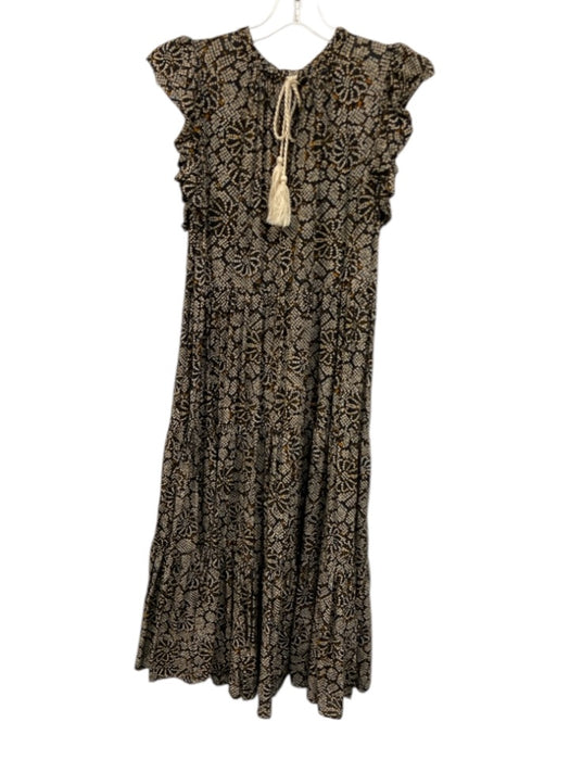 Ulla Johnson Size S Black Multi Cotton Blend Tie Neck Printed Sleeveless Dress Black Multi / S