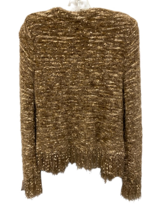 L'agence Size S Taupe Multi Poly Blend Open Front Fringe Button Detail Cardigan Taupe Multi / S