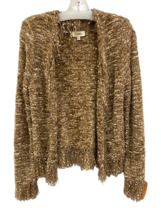 L'agence Size S Taupe Multi Poly Blend Open Front Fringe Button Detail Cardigan Taupe Multi / S