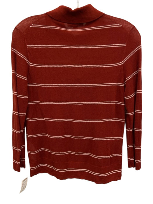 Vince Size M Red Cotton Striped 1/4 Button Long Sleeve Semi Sheer Top Red / M