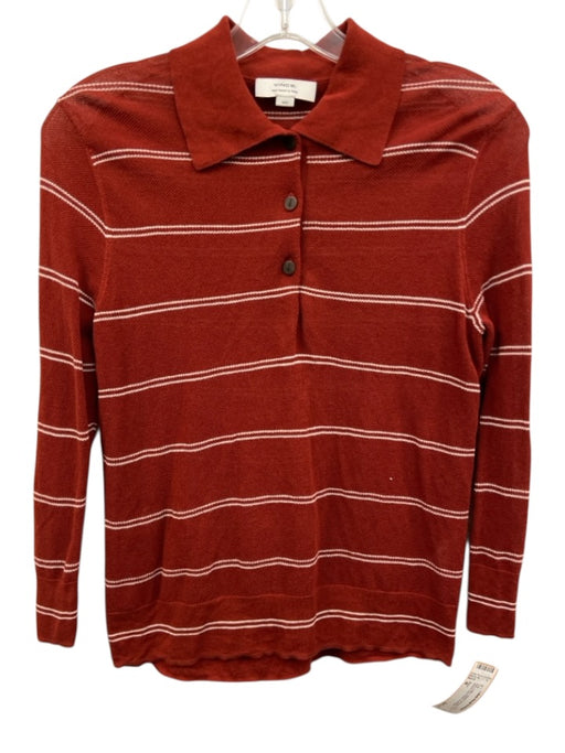 Vince Size M Red Cotton Striped 1/4 Button Long Sleeve Semi Sheer Top Red / M