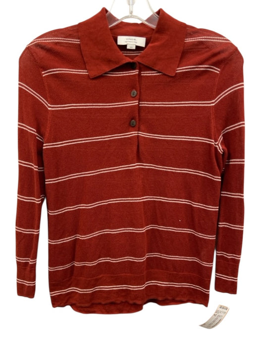 Vince Size M Red Cotton Striped 1/4 Button Long Sleeve Semi Sheer Top Red / M