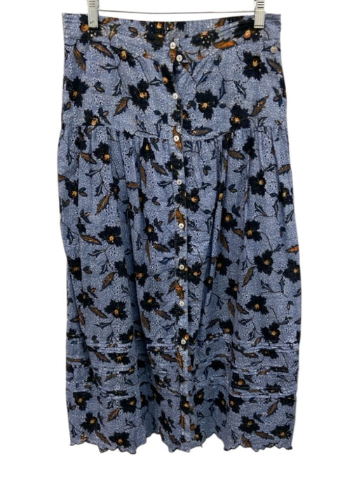 Pepe Jeans Size S Blue No Fabric Tag Eyelet Button Front Floral Skirt Blue / S