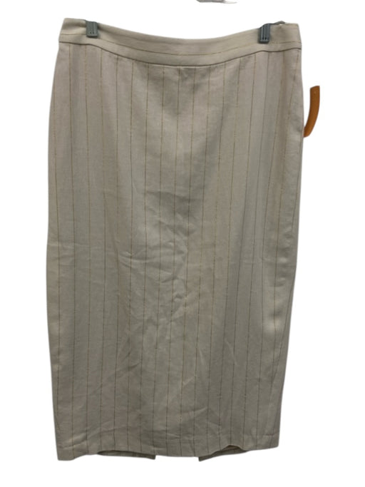 L'agence Size 8 White Linen Blend Gold Accents Zip Back Slit Back Skirt White / 8