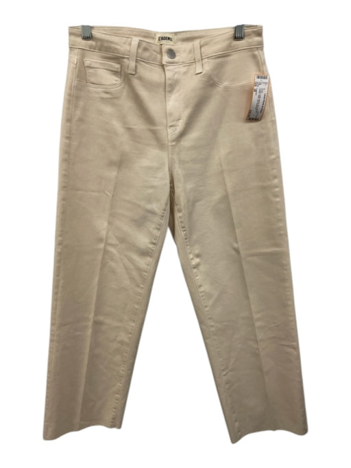 L'agence Size 28 Cream Cotton Blend Zip & Button Coated Wide Leg Pants Cream / 28