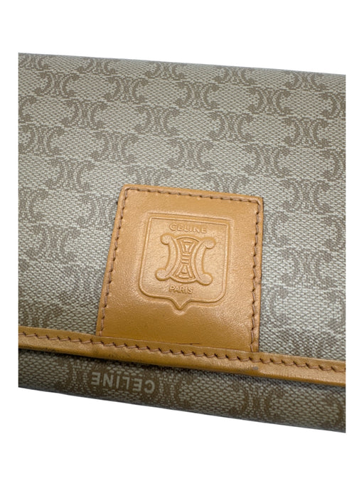 Celine Beige & Brown Coated Canvas Leather Detail Logo Kiss Lock Bifold Wallets Beige & Brown