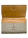Celine Beige & Brown Coated Canvas Leather Detail Logo Kiss Lock Bifold Wallets Beige & Brown