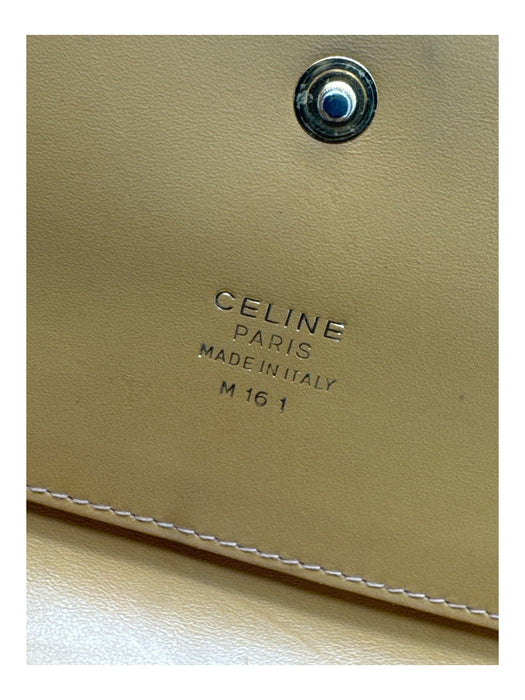 Celine Beige & Brown Coated Canvas Leather Detail Logo Kiss Lock Bifold Wallets Beige & Brown