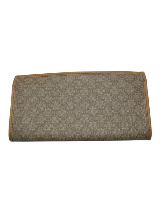 Celine Beige & Brown Coated Canvas Leather Detail Logo Kiss Lock Bifold Wallets Beige & Brown