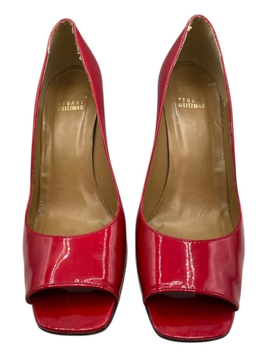 Stuart Weitzman Shoe Size 9.5 Red Patent Leather Solid Open Toe Round Toe Pumps Red / 9.5