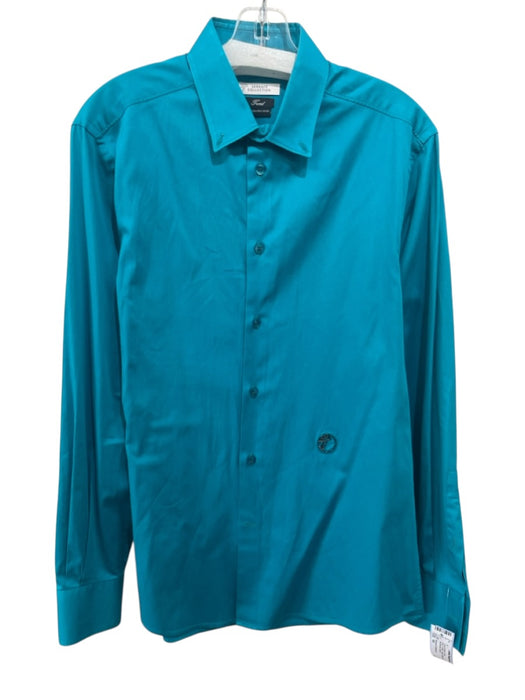 Versace Collection Size 16 Blue Cotton Solid Button Down Men's Long Sleeve Shirt Blue / 16