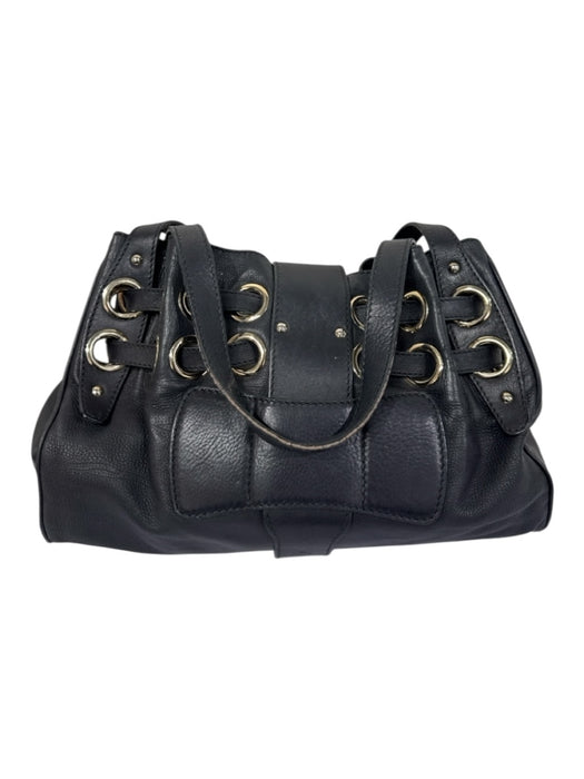 Jimmy Choo Black Leather Silver Hardware Grommet Detail Shoulder Strap Hobo Bag Black