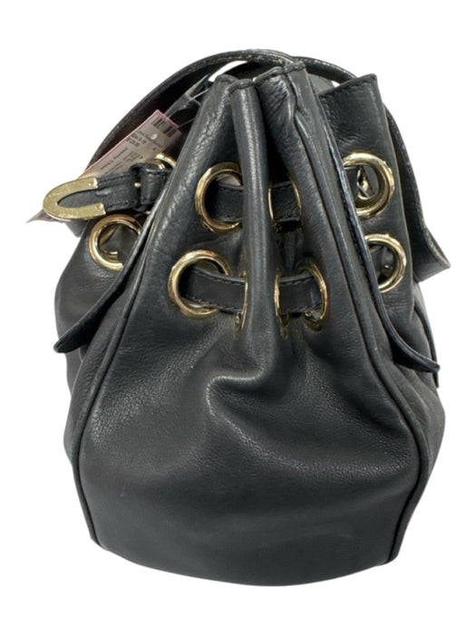 Jimmy Choo Black Leather Silver Hardware Grommet Detail Shoulder Strap Hobo Bag Black