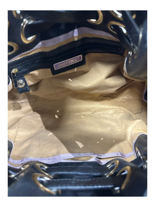 Jimmy Choo Black Leather Silver Hardware Grommet Detail Shoulder Strap Hobo Bag Black