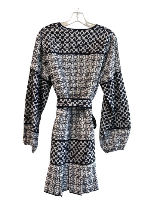 Marie Oliver Size Medium White & Navy Cotton Embroidered Floral Dress White & Navy / Medium