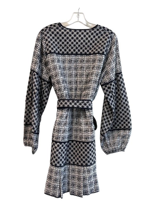 Marie Oliver Size Medium White & Navy Cotton Embroidered Floral Dress White & Navy / Medium