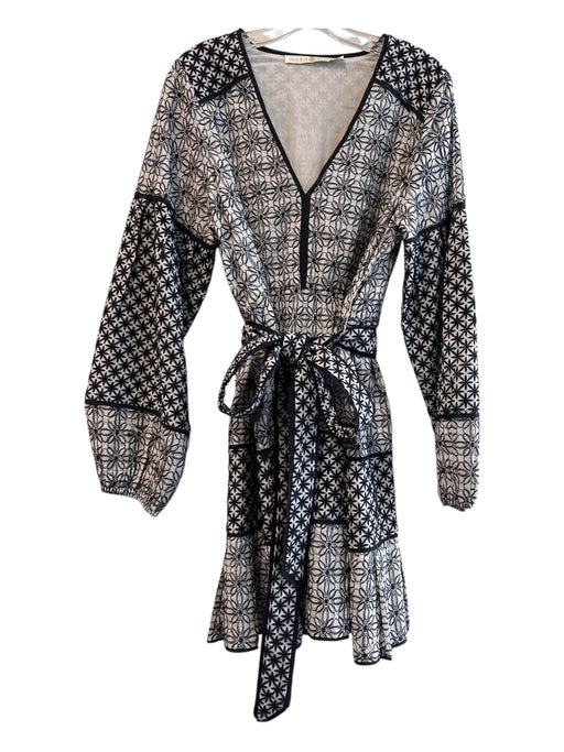 Marie Oliver Size Medium White & Navy Cotton Embroidered Floral Dress White & Navy / Medium