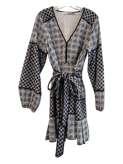 Marie Oliver Size Medium White & Navy Cotton Embroidered Floral Dress White & Navy / Medium