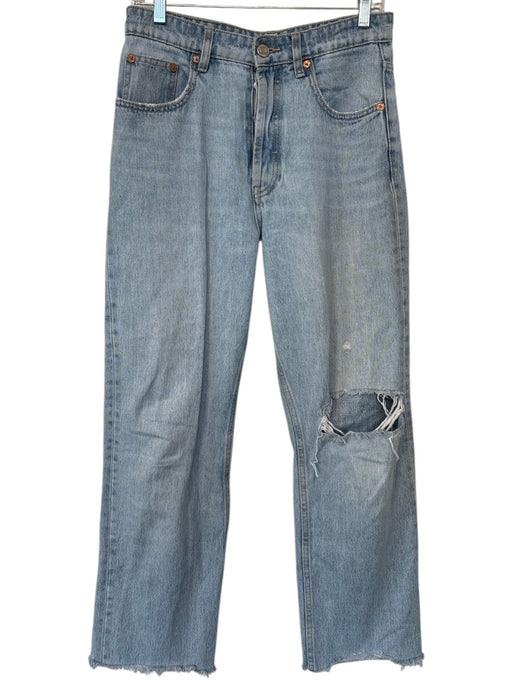 Zara Size 6 Light Wash Cotton High Waist Button Fly Straight Leg Jeans Light Wash / 6