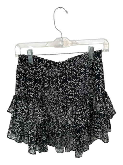 Misa Size S Black & White Viscose Elastic Waist Flowers Mini Skirt Black & White / S