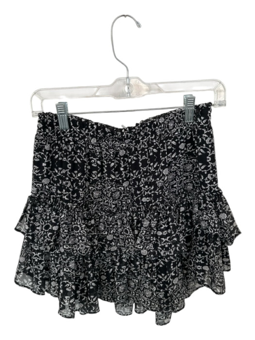 Misa Size S Black & White Viscose Elastic Waist Flowers Mini Skirt Black & White / S