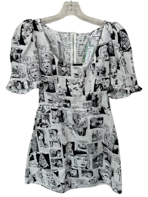 Reformation Size 2 White & Black Linen Short Balloon Sleeve Comic Back Zip Dress White & Black / 2