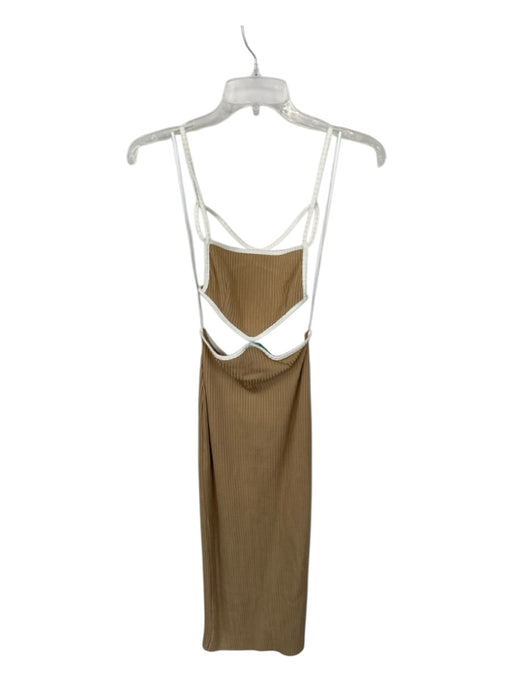 Bec & Bridge Size 4 Tan & White Viscose Blend Spaghetti Strap Piping Maxi Dress Tan & White / 4