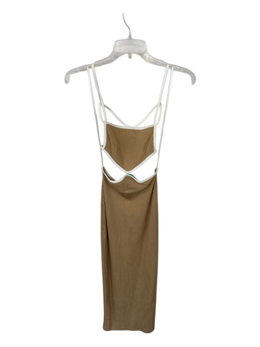 Bec & Bridge Size 4 Tan & White Viscose Blend Spaghetti Strap Piping Maxi Dress Tan & White / 4