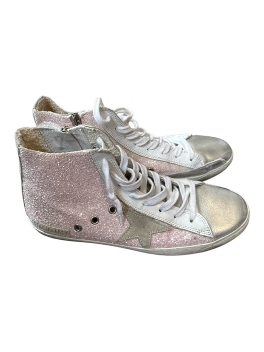 Golden Goose Shoe Size 38 Pink & White Leather Glitter High Top Sneakers Pink & White / 38