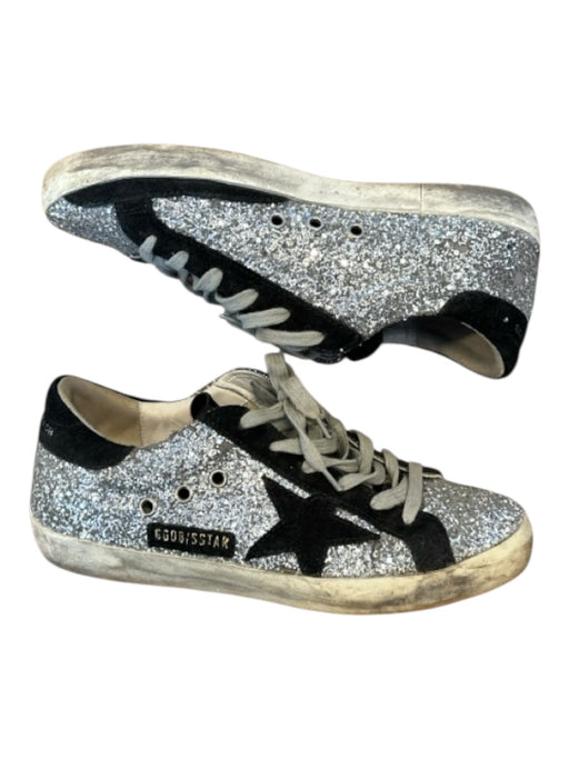 Golden Goose Shoe Size 38 Silver & Black Leather Glitter Athletic Sneakers Silver & Black / 38