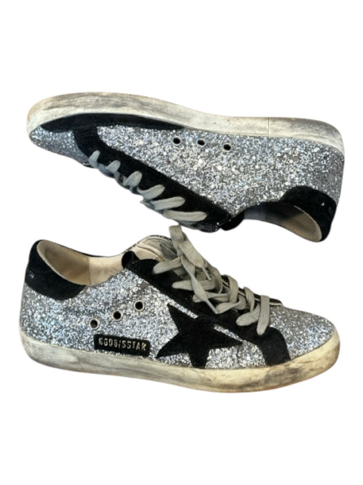 Golden Goose Shoe Size 38 Silver & Black Leather Glitter Athletic Sneakers Silver & Black / 38