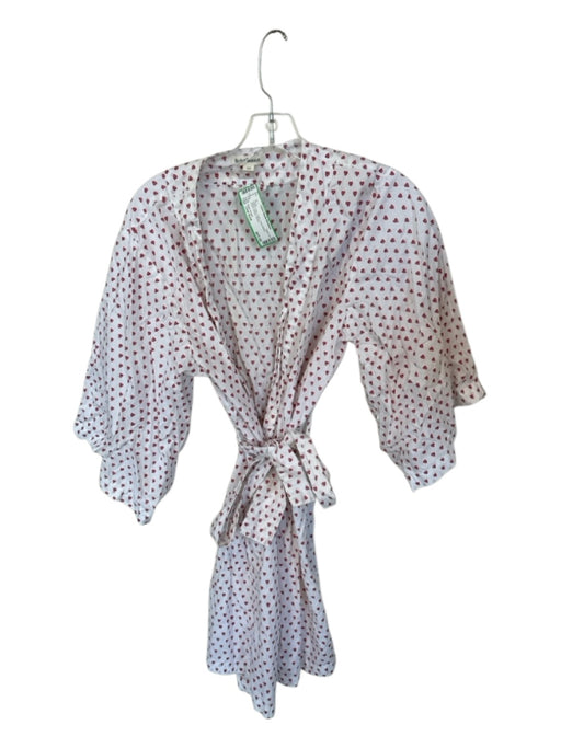 Roller Rabbit Size One Size White & Pink Cotton Long Sleeve Hearts Belted Robe White & Pink / One Size