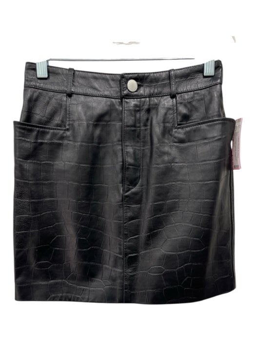 Alessandra Rich Size S / 38 Black Lambskin Leather Embossed Pockets Loops Skirt Black / S / 38