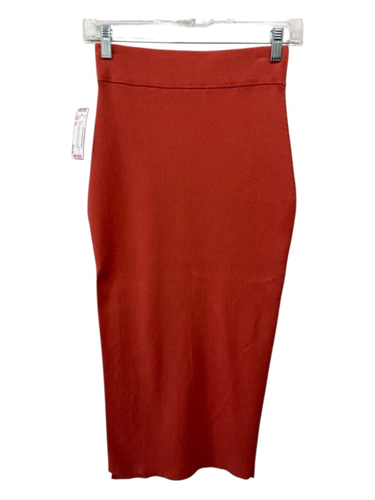 A.L.C. Size XS Coral Orange Cotton Blend Elastic Waist Ribbed Knit Midi Skirt Coral Orange / XS