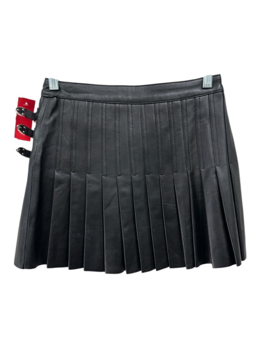 Camila Coelho Size Small Black Leather Pleated Buckles silver hardware Skirt Black / Small
