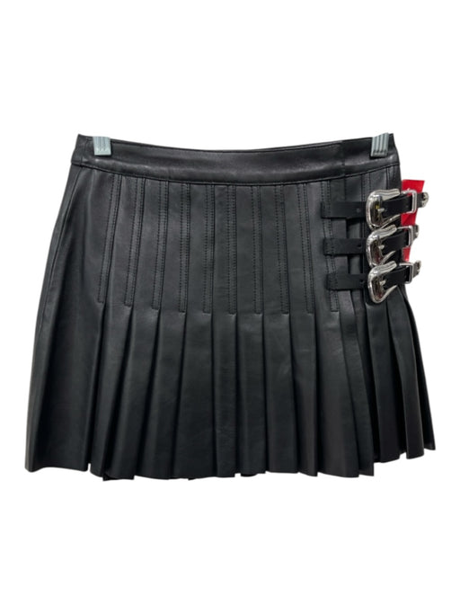 Camila Coelho Size Small Black Leather Pleated Buckles silver hardware Skirt Black / Small