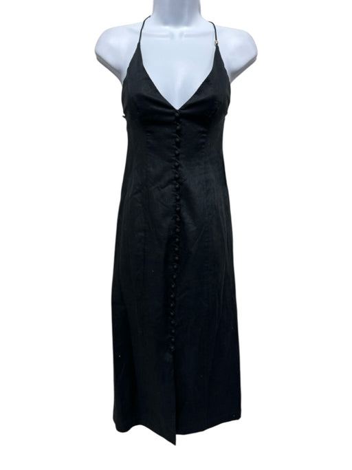 Zimmermann Size 0P Black Linen Sleeveless Spaghetti Strap Button Front Dress Black / 0P