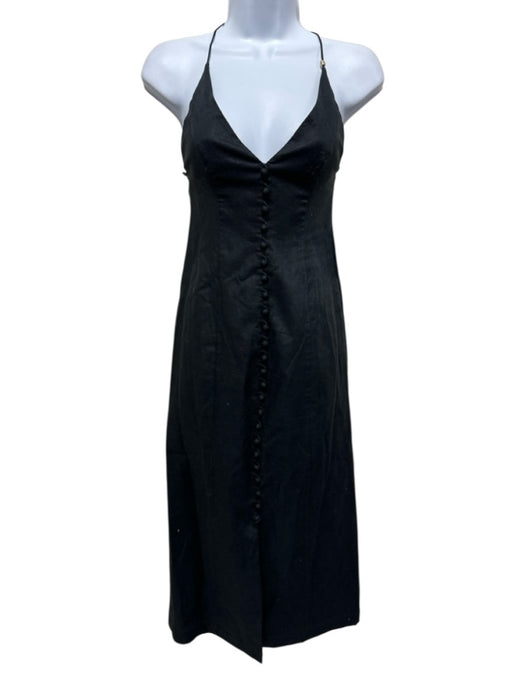 Zimmermann Size 0P Black Linen Sleeveless Spaghetti Strap Button Front Dress Black / 0P