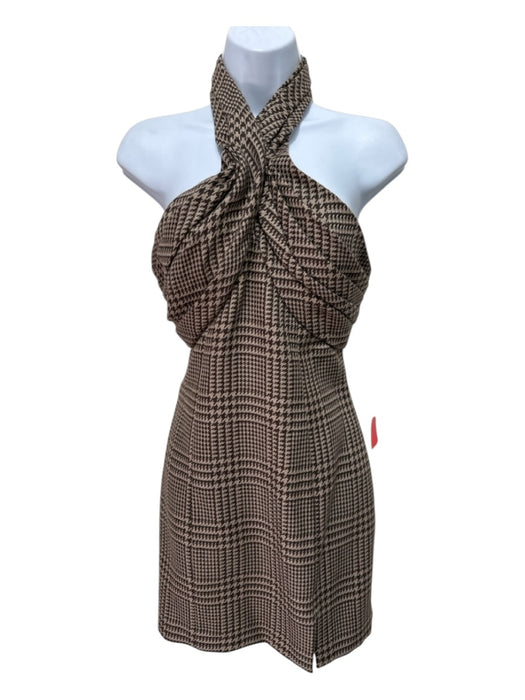 Giuseppe Di Morabito Size S / 40 Brown Print Wool Houndstooth Halter Dress Brown Print / S / 40