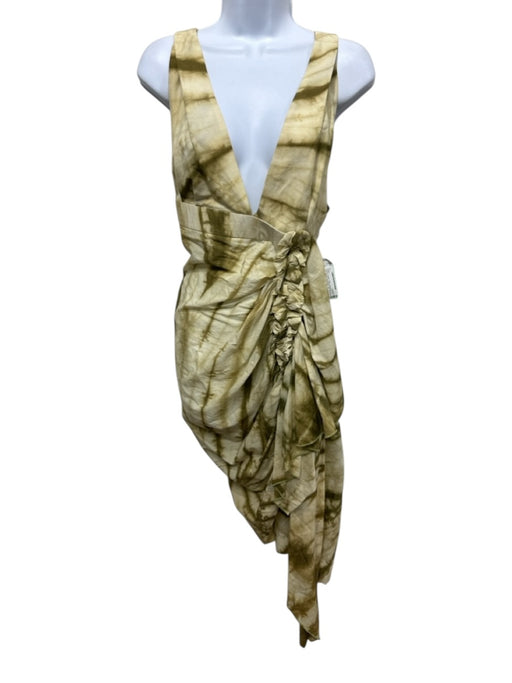 Just Bee Queen Size Small Green & Cream Cotton Sleeveless Tie Dye Ruched Dress Green & Cream / Small