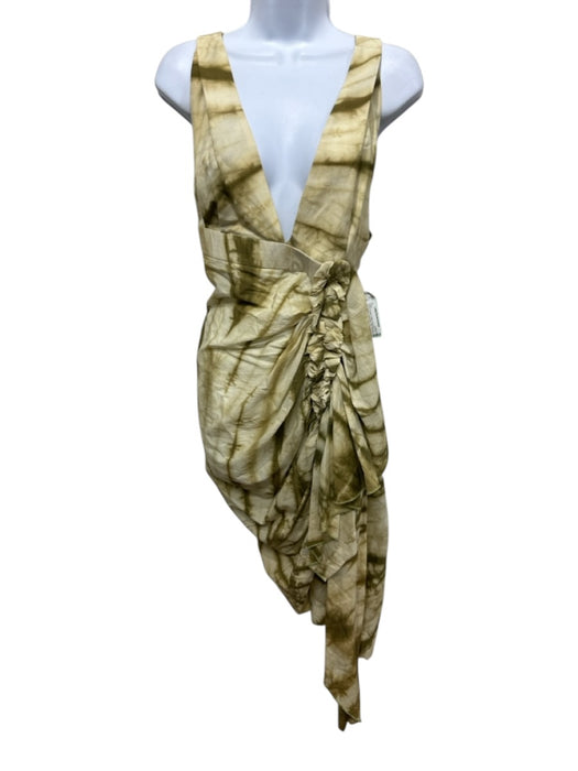 Just Bee Queen Size Small Green & Cream Cotton Sleeveless Tie Dye Ruched Dress Green & Cream / Small