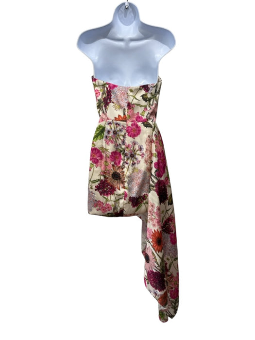 Katie May Size Small Pink, Green, Beige Polyester Strapless Floral Ruched Dress Pink, Green, Beige / Small