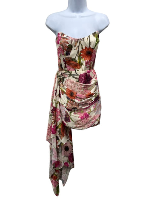 Katie May Size Small Pink, Green, Beige Polyester Strapless Floral Ruched Dress Pink, Green, Beige / Small