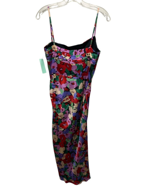 Nicholas Size 4 Red, Green, Purple Silk Spaghetti Strap Floral Ruched Dress Red, Green, Purple / 4