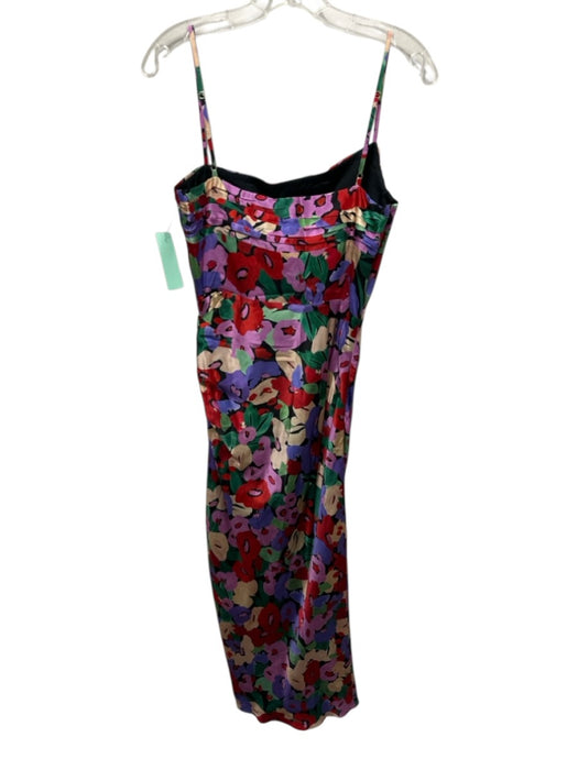 Nicholas Size 4 Red, Green, Purple Silk Spaghetti Strap Floral Ruched Dress Red, Green, Purple / 4