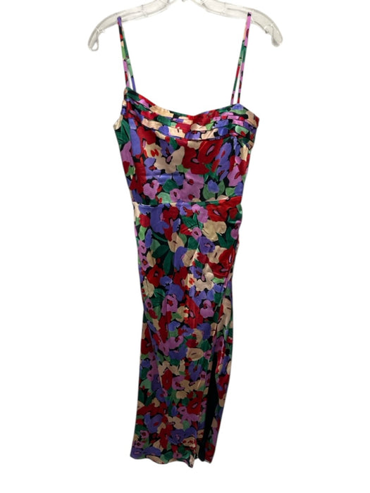 Nicholas Size 4 Red, Green, Purple Silk Spaghetti Strap Floral Ruched Dress Red, Green, Purple / 4