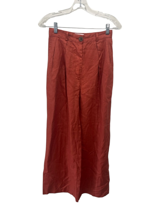 Matthew Bruch Size 2 Brick Red Linen Short Sleeve Button Front Pleated Pant Set Brick Red / 2