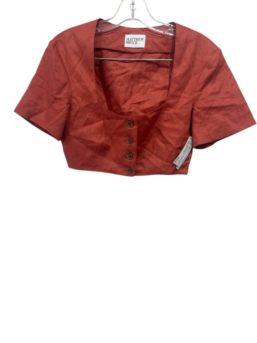 Matthew Bruch Size 2 Brick Red Linen Short Sleeve Button Front Pleated Pant Set Brick Red / 2