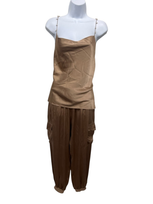 Cami NYC Size XS/S Tan Brown Silk Blend Chain Strap Satin Cargo Pant Set Tan Brown / XS/S