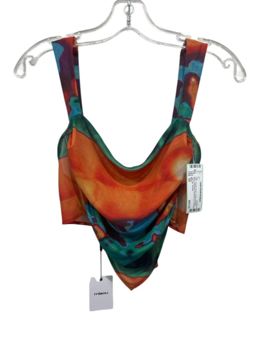 Miaou Size XS Orange, Green, Purple Polyester Blend Sleeveless Tie Back Top Orange, Green, Purple / XS